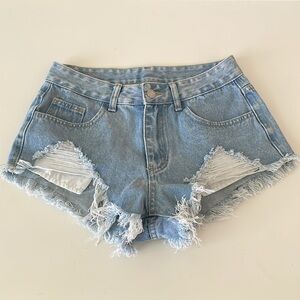 Midrise Cut Offs Jean Shorts Zipper Fly High Cut Distressed